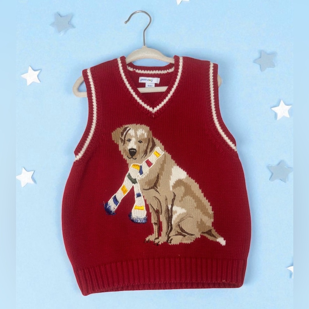 Vintage Green dog Sweater Vest For Boys 4T